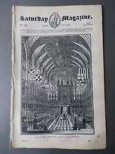 Saturday Magazine June 22nd 1833 - St George's Chapel Windsor, Microscope ++ - Picture 1 of 1