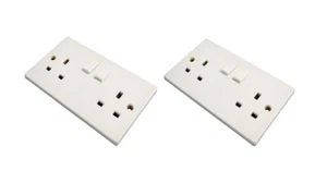 Twin PACK 2 13a Gang White Twin Double Switched Wall Socket plug 2way way - Picture 1 of 1