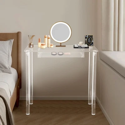 Escritorio tocador de maquillaje acrílico - Mesa de tocador transparente con cajón - Mesa de maquillaje pequeña Foto 1 de 4