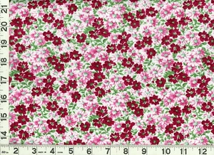 Dark Red & Pink Flowers on White Quilting & Sewing Fabric by the Yard #568 - Picture 1 of 1