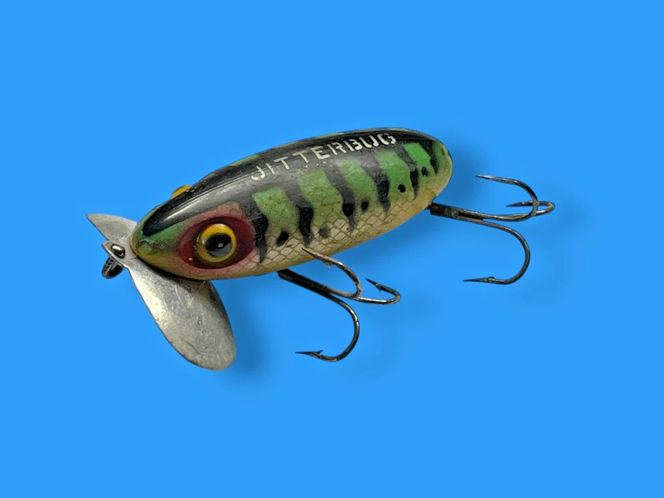 Señuelo de pesca vintage Fred Arbogast JITTERBUG Baby Bass vientre amarillo Foto 1 de 4