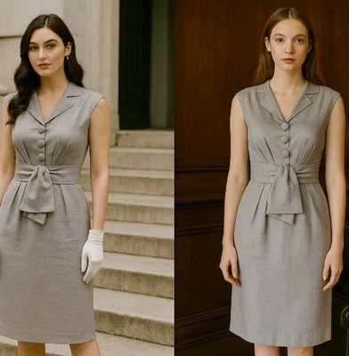 Vestido midi Nanette Lepore para mujer de lino plateado 2 silencioso de lujo minimalista boho chi Foto 1 de 4