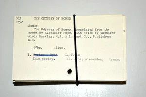 Lotto 100 schede indice catalogo carte biblioteca vintage 5"x3" tutte diverse - Foto 1 di 1