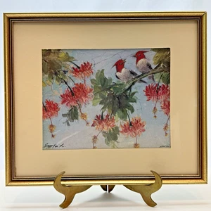 Peggy Pai Hawaii Lithograph Birds Coral Hibiscus 14x12 Frame Signed Art Print - Picture 1 of 9