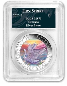 2025 Australia 1 oz Silver Swan Colorized MS70 PCGS First Strike Swan Label OGP - Picture 1 of 7