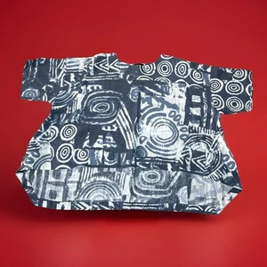 eskandar tops Linen Blue Linen Art Desinger Oversized Size One Size Boho Print - Picture 1 of 9