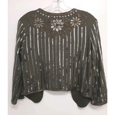 Vintage Beaded Sequins Jacket Sz M Brown Sparkle Wedding Party Elegant Regency - Image 1 of 4