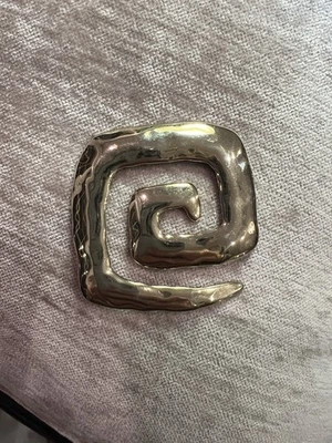 JJ Jonette Brooch Big Modernist Square Hammered Gold Tone Pin Vintage 1986  - Image 1 of 4