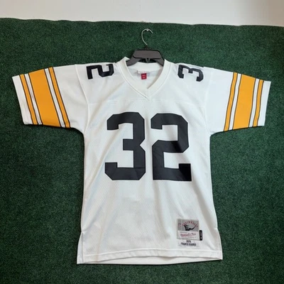 Camiseta deportiva Mitchell &Ness de los Pittsburgh Steelers para hombre pequeña blanca 1976 Franco Harris #32 Foto 1 de 4