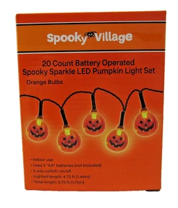 Spooky Village Halloween Spumante Zucca Luci Set di 20, 4,5 piedi Corda nuova - Foto 1 di 2