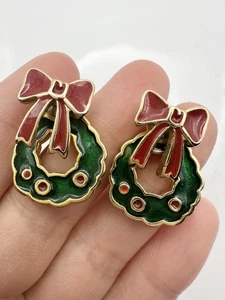 Weihnachtskranz Jacke vorne hinten Ohrstecker Emaille Ohrringe festlich Urlaub - Bild 1 von 5