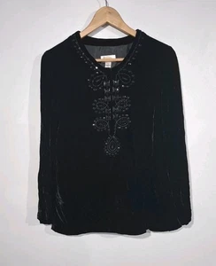 Talbots Damen Tunika Top Gr. 8 Schwarz Samt Perlen Seidenmischung Gefüttert Abend - Bild 1 von 14
