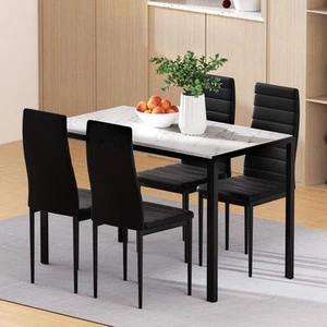 1 Artiss Dining Table and 4 Chairs Set Marble Effect - Picture 1 of 7