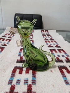 Barbini Murano Grün Gold Flecken Glas Katze Figur Mid Century MCM - Bild 1 von 8