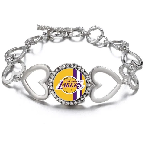 Special Los Angeles LA Lakers Womens Silver Heart Link Adjust. Bracelet D27 Cover