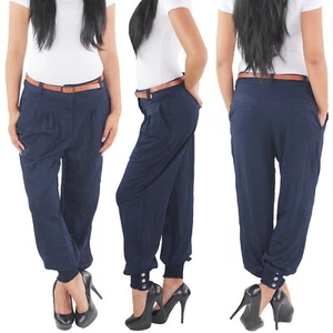 Damen Chino Business Hose Mit Gürtel Boyfriend Aladin Baggy Hüfthose Classic  - Bild 1 von 5