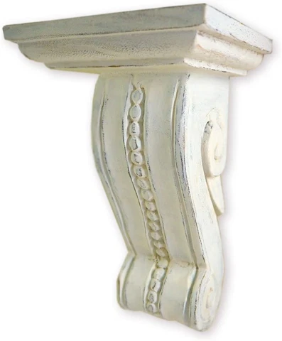 Cinmin Handcarved Corbel Wood Wall Bracket/Floating Shelf in Antique White Finis Cover