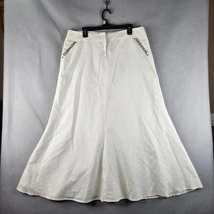 Edward Linen Skirt Womens Size 16 Ivory Flowy Lined Studded Retro Chic Maxi - Picture 1 of 11