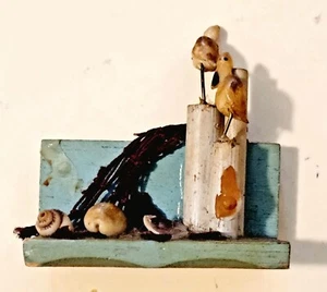 Seagulls on Pylons Shelf Sea Shells Refrigerator Magnet Wood Vintage Free Shipp. - Picture 1 of 3