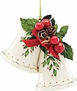 Lenox Holiday Bells Ornament 2020 Figural Holly & Berry Gold Accents New - Picture 1 of 3