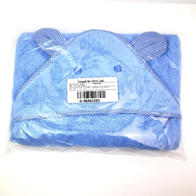Toalla de baño acogedora grande de algodón orgánico con capucha de oso azul para niños pequeños 35x35 pulgadas Foto 1 de 3