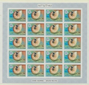 Aitutaki 83 1974 1c Nautilus Macromphalus Seashell IMPERF Sheet of 20 VF NH - Bild 1 von 1