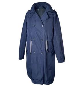 Zara Basic trench coat. M. Navy Blue Polyester, + zip-out quilted lining. - Picture 1 of 21