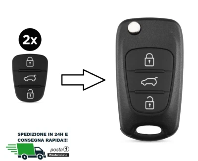 2x TASTI IN GOMMA GUSCIO CHIAVE TELECOMANDO HYUNDAI i10 i20 i30 ix20 ix35 e KIA