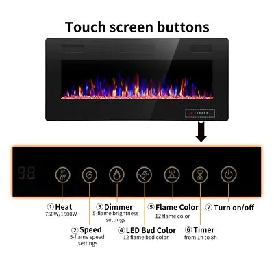 36in Electric Fireplace Wall-Mounted & Recessed Fireplace,Inset Heater Electric - Image 1 of 4