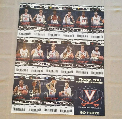 2016-17 VIRGINIA CAVALIERS BASKETBALL TICKET STUBS Cover
