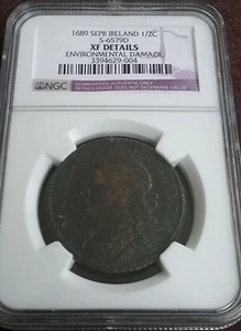 IRELAND September 1689 1/2 Half Crown Slabbed Certified Graded NGC XF Devices - Picture 1 of 4