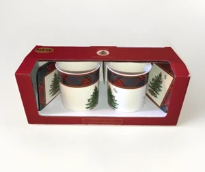 Spode Albero di Natale Tartan Ceramica Tazze Tazza con Sottobicchieri Set di 2 Nuovo Set Regalo - Foto 1 di 9