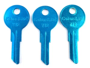 3-pcs Y12 BLUE Anodized Aluminum Cole Color-Lite Key Blanks Uncut - Picture 1 of 4
