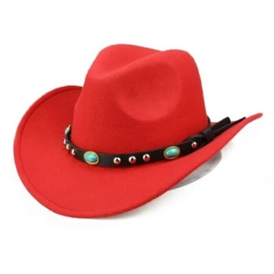 Red Western Cowboy, Cowgirl Hat, Turquoise Strap, Men Women Retro Wide Brim - Picture 1 of 7