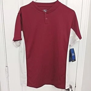 Camiseta deportiva de béisbol juvenil Mizuno Drylite de 2 botones bloque de color blanco borgoña nueva con etiquetas - Imagen 1 de 6
