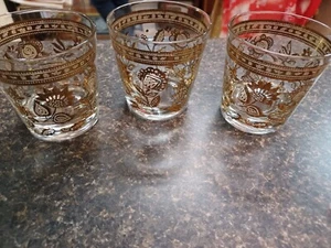 Set 3 Vintage MCM Lowball Glasses 22 Kt 3.25" - Picture 1 of 7