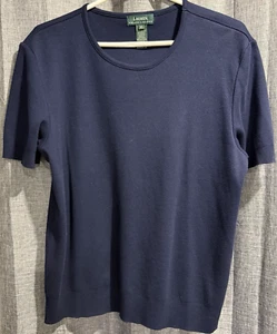 Lauren Ralph Lauren Womens XL Cotton Short Sleeve Pullover Blue Shirt USA Made - Picture 1 of 7