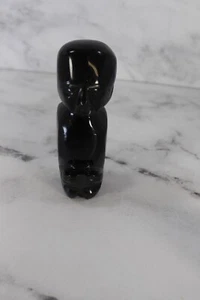 Vintage Black Gold Sheen Obsidian Hand Carved Aztec Mayan Figurine 4" - Picture 1 of 3