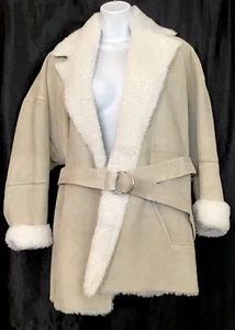 Iro Shearling Yuliy Jacket Ecru Shearling Long Sleeve Cinch Strap Belt Size 34 - Picture 1 of 12