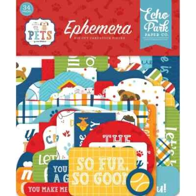 ECHO PARK Ephemera Die Cut Cardstock Pieces Pets 34 pcs, Cats-Dogs-Fish, NEW