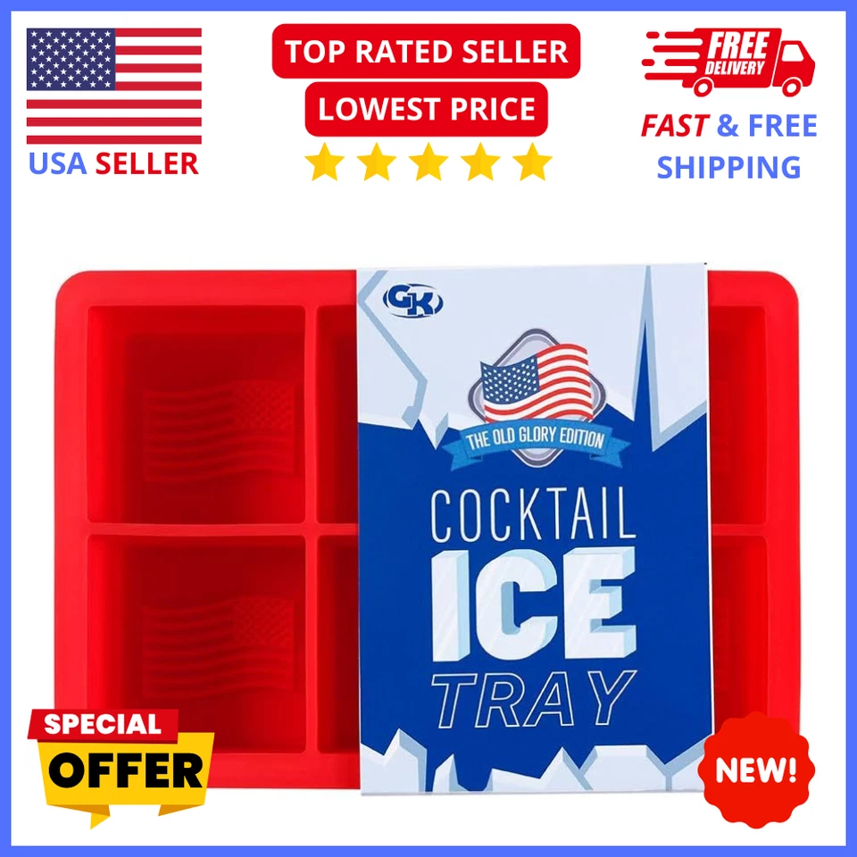 GenKool American Flag Ice Mold – Silicone Tray Makes 6 Large 2in Whiskey Cubes - Image 1 of 4