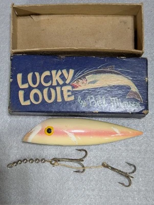 Винтажная рыболовная приманка Lucky Louie Minser Wee Louie Pearl Pink Salmon Plug в коробке! - Изображение 1 из 4