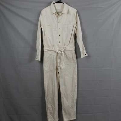 Macacão Ba&sh 36 Lady Denim Branco Manga Longa Cinto Utilitário Geral Casual - Imagem 1 de 4