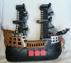 Fisher Price 2006 Imaginext Mattel Pirate Ship Red Black Blue & White Sails Toy - Picture 1 of 10