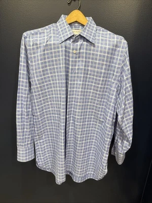 John W Nordstrom Traditional Fit 16.5 -34 Men's Button Down Shirt Blue Plaid - Image 1 of 4