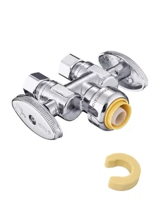 Push Fit 1/2" x Doppio 3/8"; Valvola di arresto dritta a compressione OD 1/4 di giro con... - Foto 1 di 2