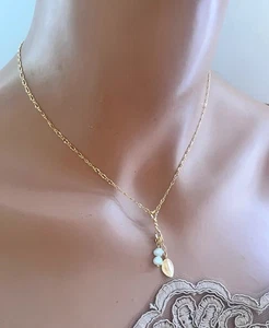 Gold Leaf Charm Necklace Fresh Water Pearl Necklace Multiple Charms Necklace - Picture 1 of 5