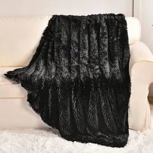 Black Faux Fur Throw Blanket,2 Layers,50" x 60", Soft Fuzzy Fluffy Plush Furr... - Picture 1 of 8