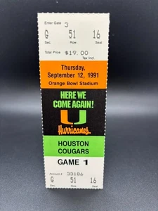 Boleto debut en casa The Rock Dwayne Johnson 1991 Miami Hurricanes Houston Juego 1 - Imagen 1 de 2
