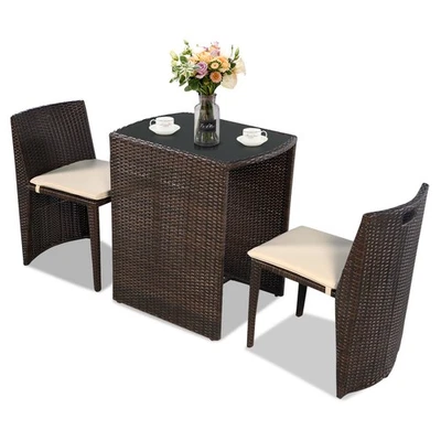 Goplus Patio 3PCS Cushioned Wicker Set Outdoor Garden Balcony Sofa Seat Brown - Image 1 of 4